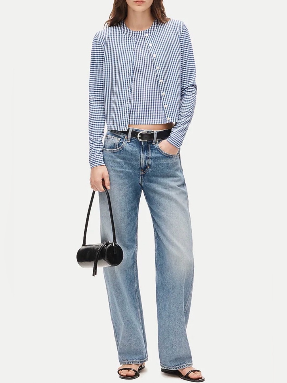 J.Crew Jackie Cardigan Gingham XS Blue White Cropped NWT $148 Flaw
